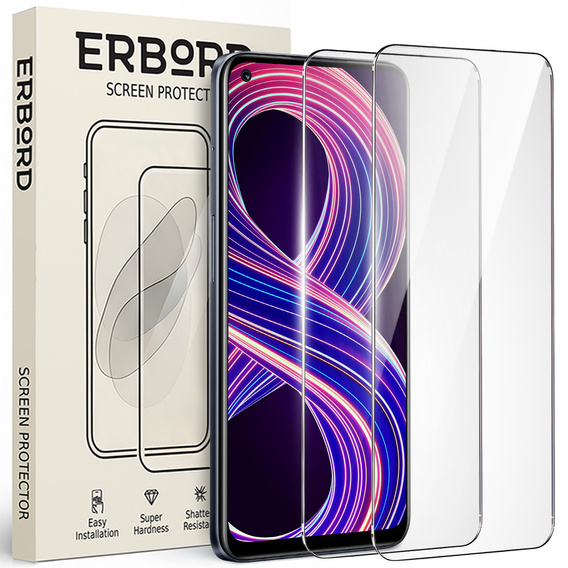 2x Szkło Hartowane do Realme 8 5G, ERBORD 9H Hard Glass, szybka