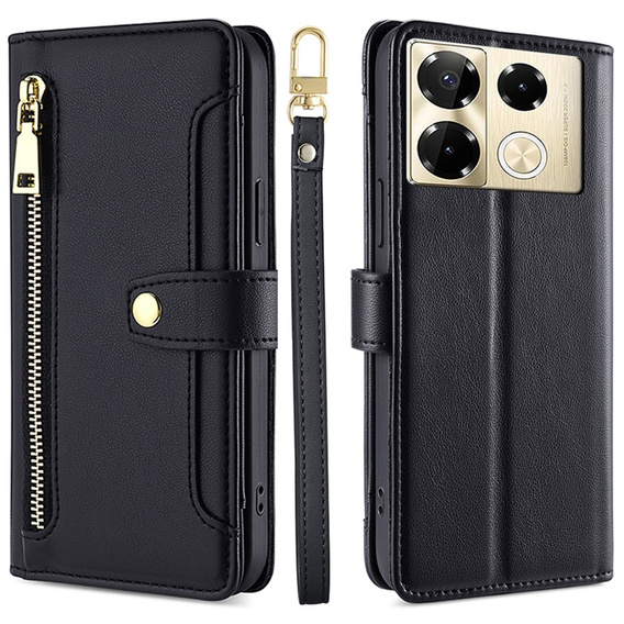 Etui z klapką do Infinix Note 40 Pro, Wallet Zipper Pocket, czarne