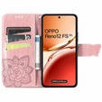 Etui z klapką do Oppo Reno 12FS / 12F, Butterfly, różowe rose gold