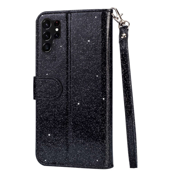 Etui z klapką do Samsung Galaxy S24 Ultra, Wallet Zipper Pocket Glittery, czarne