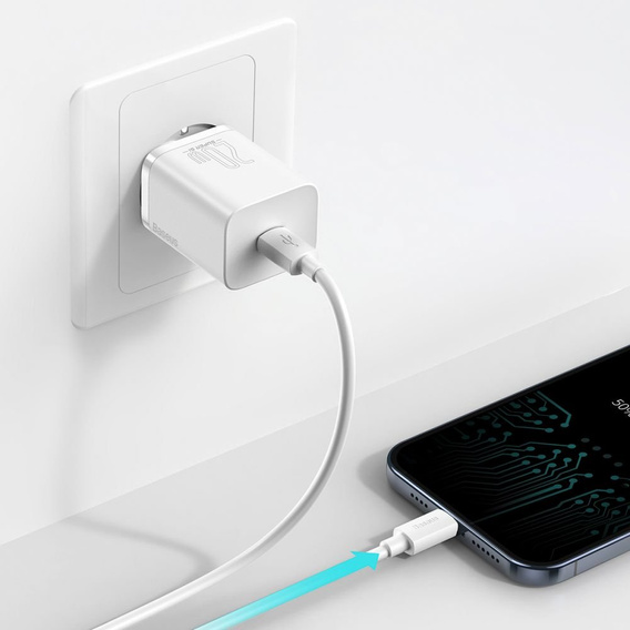 Baseus Super Si QUICK CHARGER PD20W Ładowarka + Kabel Lightning - White