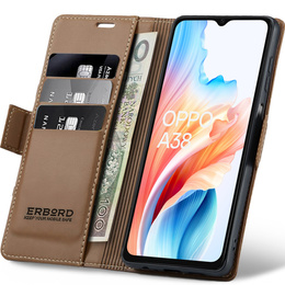 Etui do Oppo A18 4G / A38 4G, ERBORD Glossy Litchi, portfel z klapką, brązowe