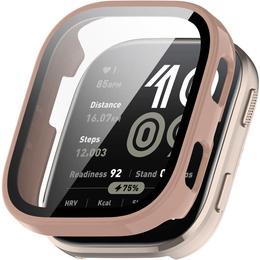 Etui z hartowanym szkłem do Amazfit Bip 6 – pełna ochrona 2w1 - różowe