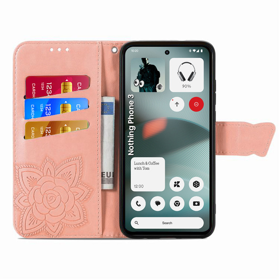 Etui z klapką do Nothing Phone 3 5G, Butterfly, różowe rose gold