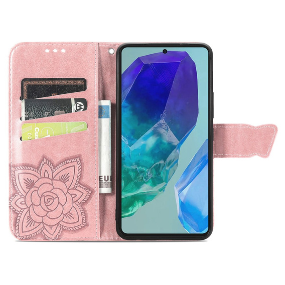 Etui z klapką do Samsung Galaxy A16 / A16 5G, Butterfly, różowe rose gold