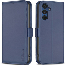 Etui z klapką do Samsung Galaxy A15, BINFEN Wallet, niebieskie + szkło 9H