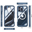 Etui do iPhone 16 Pro, Shockproof, ze szkłem, do MagSafe, granatowe