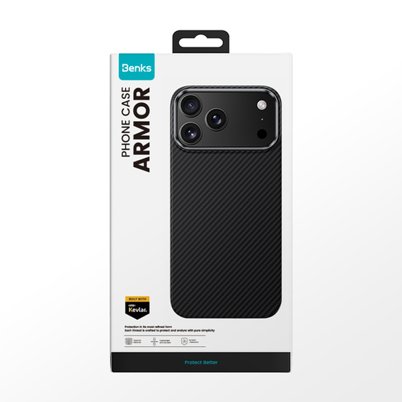 Etui BENKS Kevlar Armor Air do iPhone 17 Pro Max, Carbon Fiber 600D A070, do MagSafe – czarne