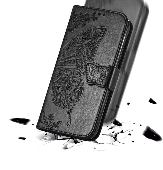 Etui z klapką do Motorola Moto E14, Butterfly, czarne