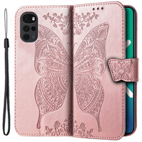 Etui z klapką do Motorola Moto G22, Butterfly, różowe rose gold