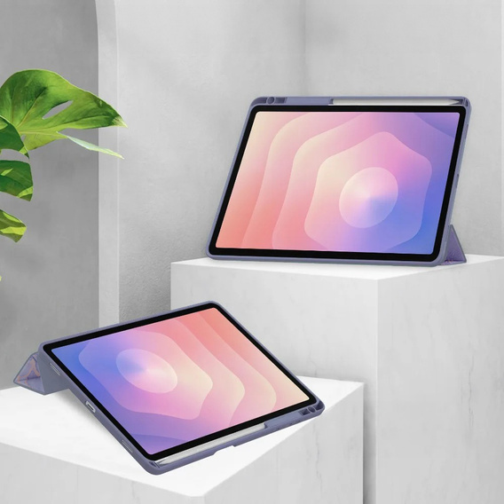 Etui do Samsung Galaxy Tab S11 Ultra, Smartcase Hybrid, z miejscem na rysik, Marble fioletowe