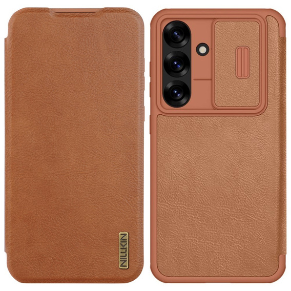Etui z klapką NILLKIN do Samsung Galaxy A56 5G, CamShield Qin Pro, skórzane, brązowe
