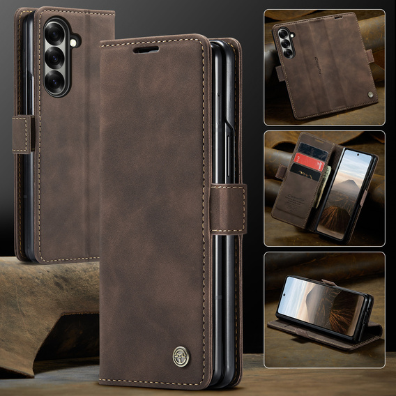 Etui CASEME do Samsung Galaxy Z Fold7 5G, Leather Wallet Case, ciemnobrązowe