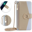 Etui z klapką do iPhone 13, Wallet Zipper Pocket, z lusterkiem, niebieskie