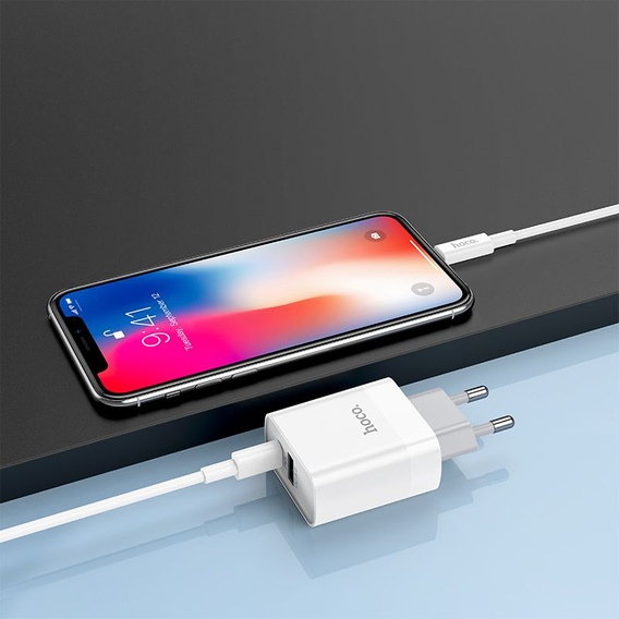 HOCO C80A Ładowarka Sieciowa PD 20W QC3.0 + Kabel USB-C - Lightning 1m, White