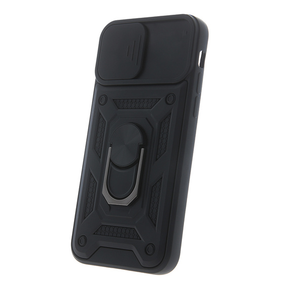 Etui do iPhone 15 Pro Max, pancerne Slide Ring, czarne + szkło 9H