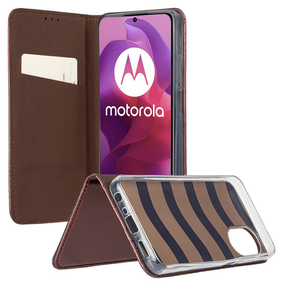 Etui z klapką do Motorola Moto G04 / G24 / G24 Power, Smart Magnetic, bordowe + szkło 9H