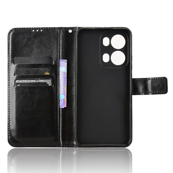 Etui z klapką do Oppo Reno 13 Pro, Crazy Horse Wallet, czarne