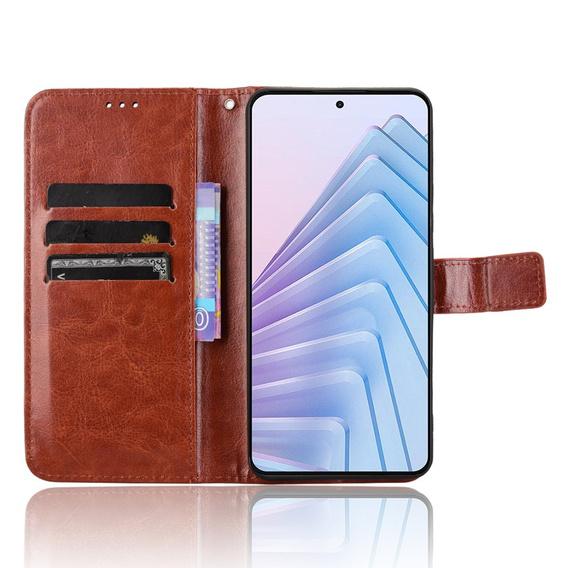 Etui z klapką do Xiaomi Redmi Note 14 4G, Crazy Horse Wallet, brązowe