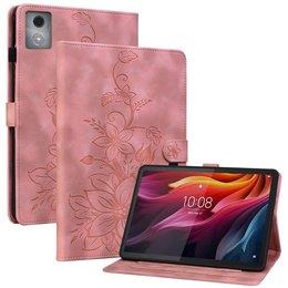 Etui do Lenovo Tab K11 Plus – różowe, z tłoczonym motywem lilii, z kieszeniami na karty