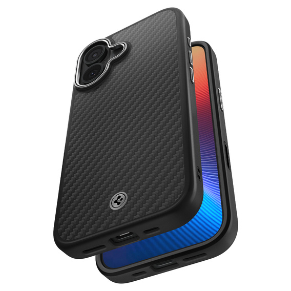 Etui Spigen do iPhone 17, Enzo Aramid MagSafe, carbon czarne / srebrne