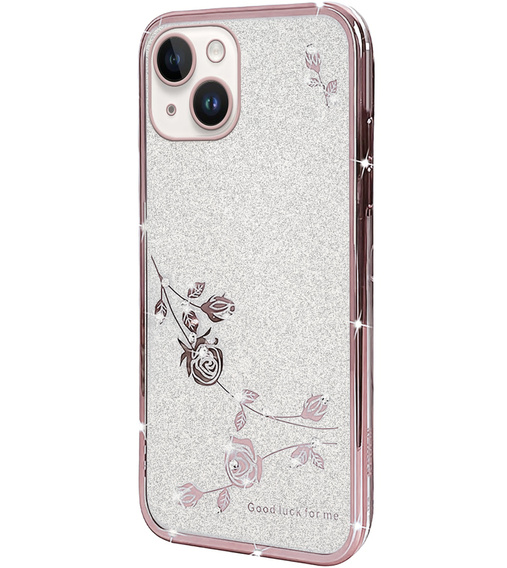 Etui do iPhone 14, Glitter Flower, różowe rose gold