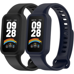 2x Pasek Silikonowy do Xiaomi Smart Band 9 Active / Xiaomi Redmi Band 3, Czarny, Granatowy