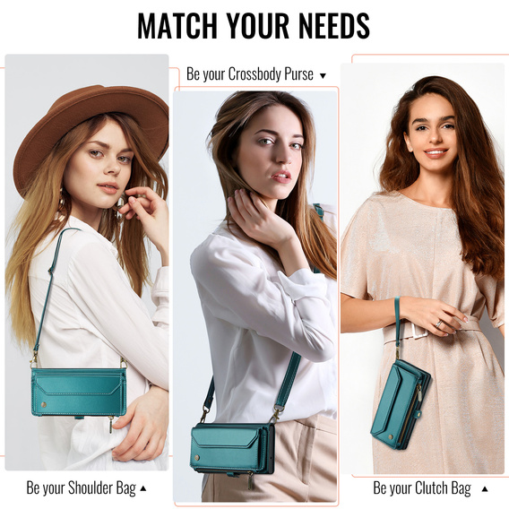 Etui CASEME do Samsung Galaxy S25 FE, RFID Leather Wallet, z paskiem na ramię, zielone