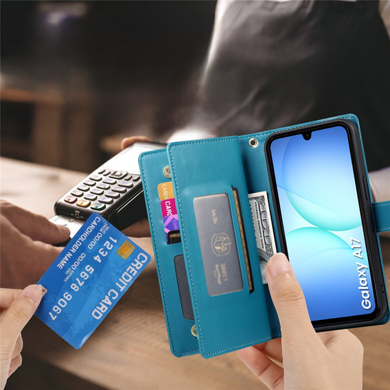 Etui z klapką do Samsung Galaxy A17 5G, Wallet Zipper Pocket, niebieskie