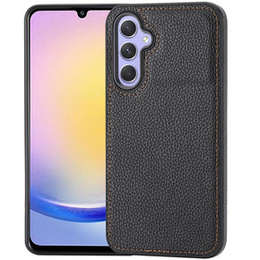 Etui skórzane do Samsung Galaxy A25 5G, Obudowa Lychee leather Case, Czarne + Szkło 9H