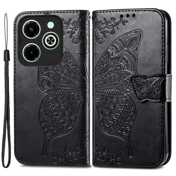 Etui z klapką do Infinix Hot 40i, Butterfly, czarne