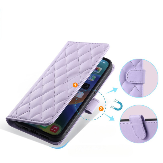 Etui z klapką do Samsung Galaxy S20 FE, Rhombus Crossbody Leather, fioletowe