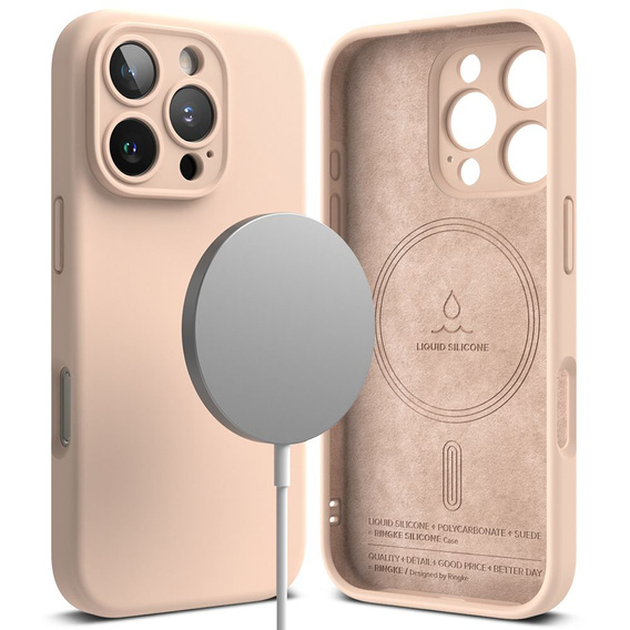 Etui Ringke do iPhone 16 Pro, Silicone MagSafe, różowe + Szkło Hartowane 9H