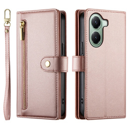 Etui z klapką do Xiaomi Poco X7 Pro 5G, Wallet Zipper Pocket, różowe