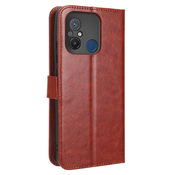 Etui z klapką do Xiaomi Redmi 12C, Crazy Horse Wallet, brązowe