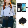 Etui z klapką do Samsung Galaxy A16 / A16 5G, Rhombus Crossbody Leather, czarne