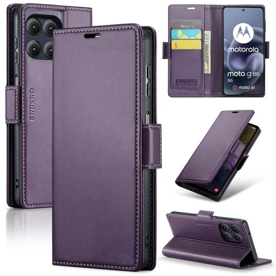 Fioletowe etui ERBORD Glossy Litchi do Motorola Moto G86 5G z klapką i eleganckim wykończeniem