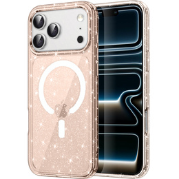 Etui do iPhone 17 Pro Max, do MagSafe, brokatowe, półprzezroczyste złote