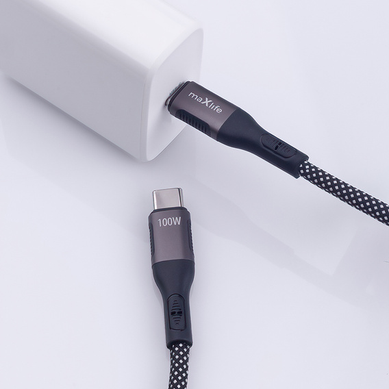 Maxlife kabel magnetyczny nylonowy MXUC-11 USB-C – USB-C 1,0 m 100W, czarny