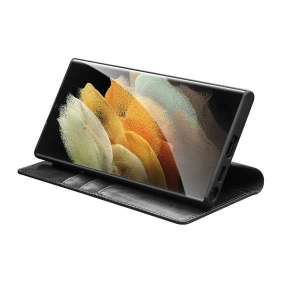 Etui z klapką do Samsung Galaxy S22 Ultra 5G, QIALINO Leather Wallet, czarne