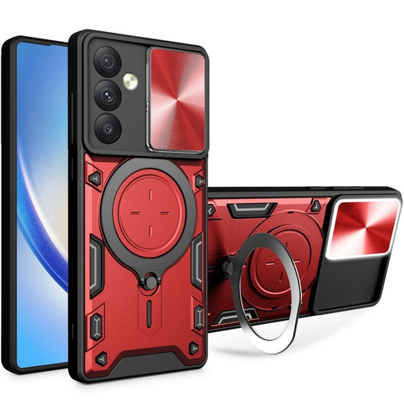Zestaw Etui pancerne do Samsung Galaxy A54 5G, CamShield Slide, czerwone + szkło