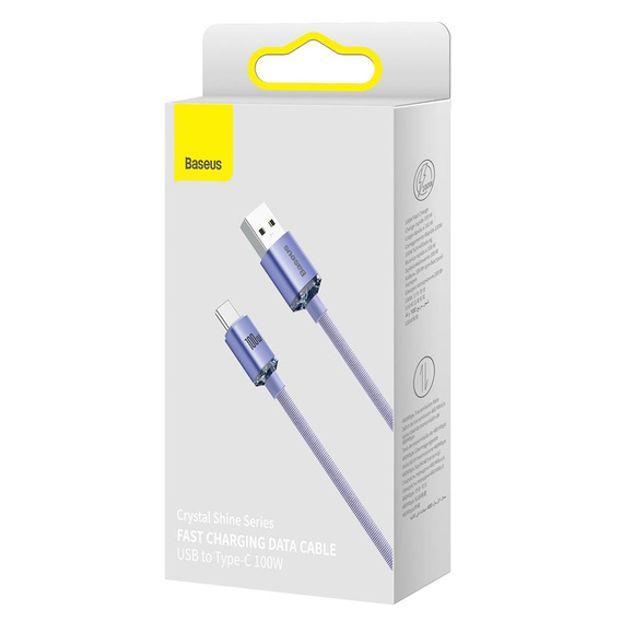 Baseus kabel Crystal Shine USB-A- USB-C 2m 100W - fioletowy