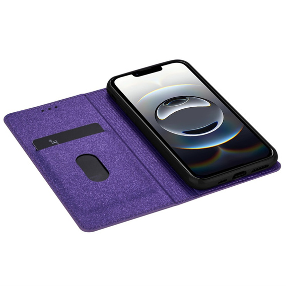 Etui z klapką do iPhone 16E, Card Slot Glittery, fioletowe