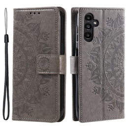 Etui z klapką do Samsung Galaxy A15, Mandala Flower, szare + szkło 9H
