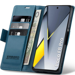 Etui do Xiaomi Poco F8 Pro, ERBORD Glossy Litchi, portfel z klapką, niebieskie