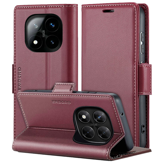 Etui do Xiaomi Redmi Note 14 Pro+ 5G / Xiaomi Poco X7 5G / Xiaomi Redmi Note 14 Pro 5G, ERBORD Glossy Litchi, portfel z klapką, czerwone