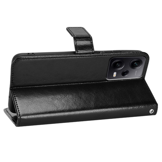 Zestaw Etui z klapką do Xiaomi Redmi Note 12 Pro+ 5G, Crazy Horse Wallet, czarne + Szkło