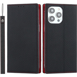 Etui z klapką do iPhone 15 Pro Max, Litchi Skin Grain, czarne