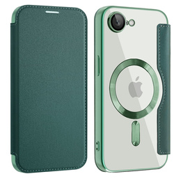 Etui z klapką do iPhone 16E, RFID Wallet MagSafe z ochroną aparatu, zielone