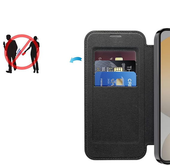 Etui z klapką do Samsung Galaxy S25 FE, RFID Wallet MagSafe z ochroną aparatu, czarne